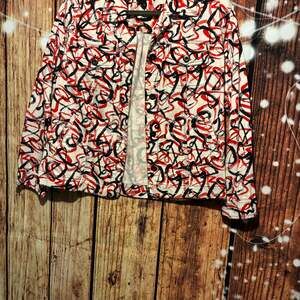 Ios Red and Black Graffiti Abstract Print Denim Style Trucker Jacket Size Medium